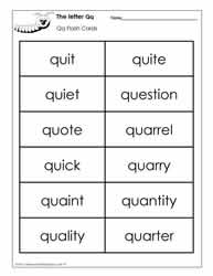 Word Wall Words for the Letter Q